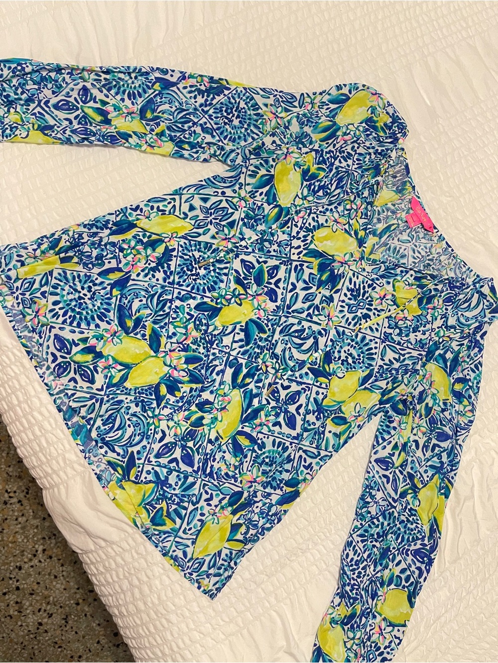 Lilly Pulitzer Blue, Yellow & White Lemon Floral Blouse